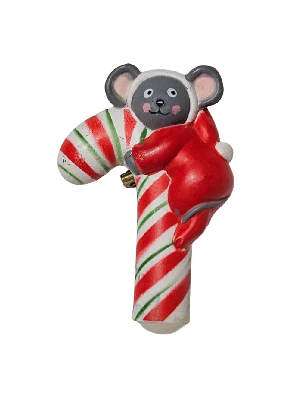 Vintage Christmas Brooch Mouse Candy Cane Pin Holiday Fashion Jewelry Women